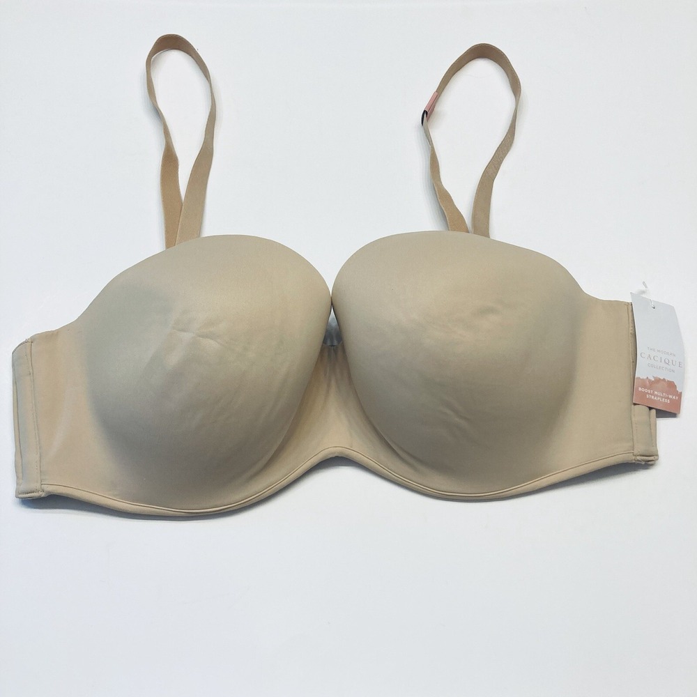 Cacique Smooth Boost Strapless Bra Plus Size 40DD Beige Multi-Way Underwire NEW